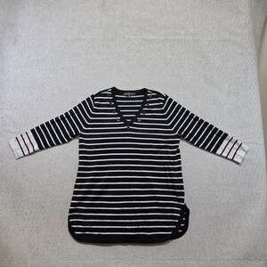 United States Sweater Womens Size Medium Black White Striped V Neck Long Sleeve